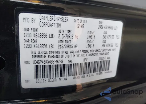 2004 Chrysler Town & Country from USA, damaged, VIN 1C4GP45RX4B579758